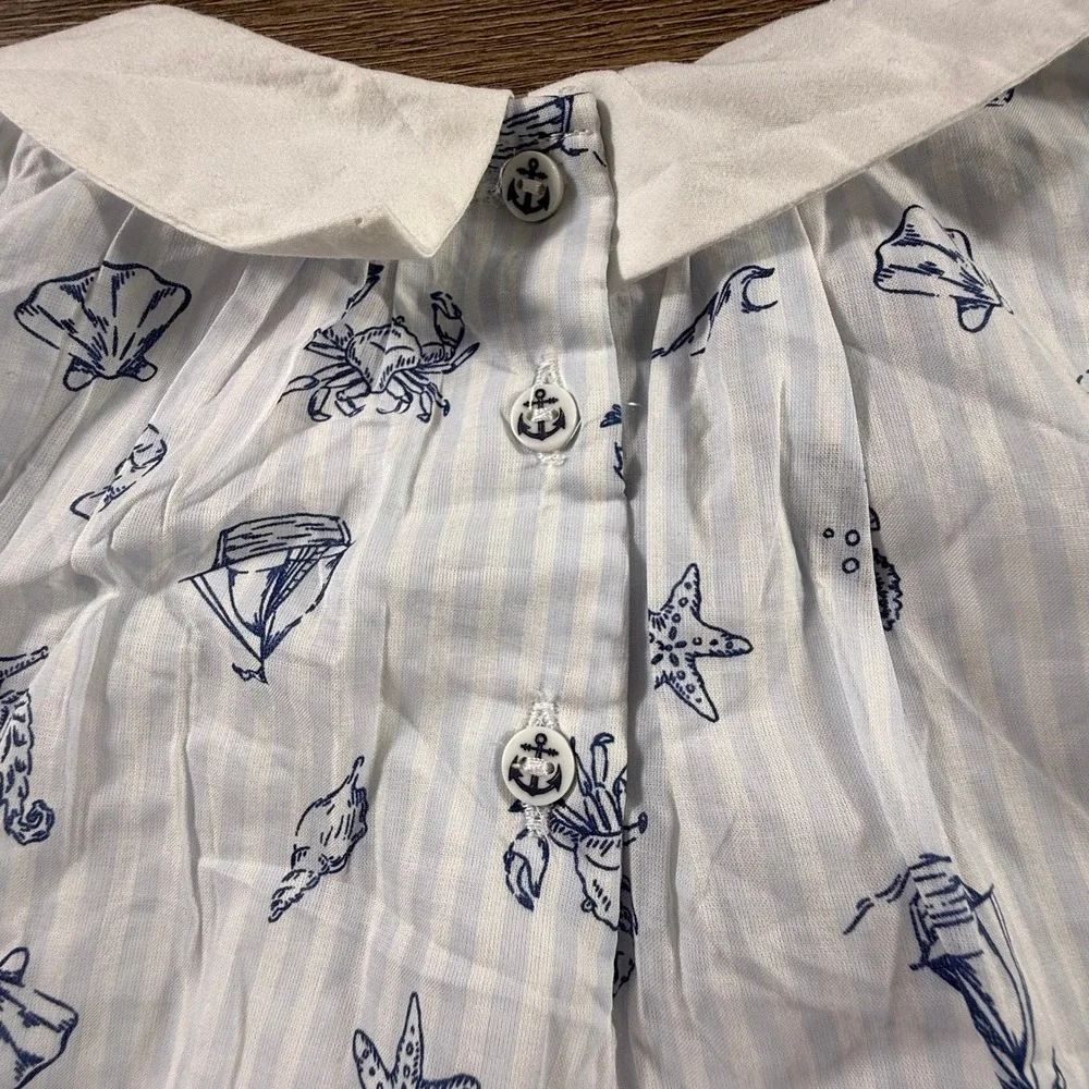 Tommy Bahama Girls Nautical Smocked Dress Blue White Stripe Size 5 Preppy